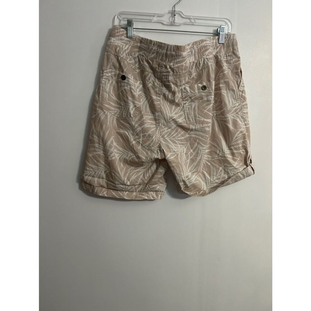 Neutral Leaf Print Drawstring Shorts - Picture 2 of 5